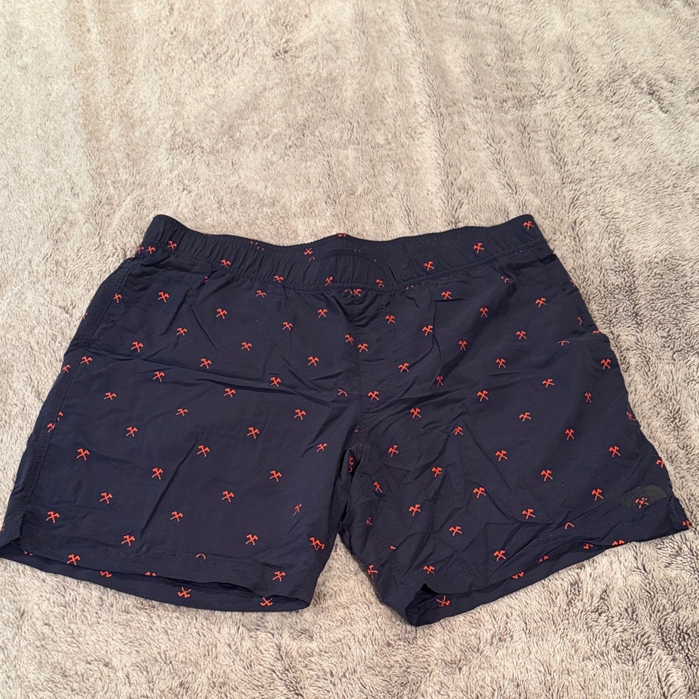 The North Face Navy Swim Shorts with Red Pattern